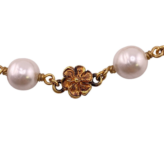 GUCCI bracelet Gold Plated gold Interlocking G Pearl Flower Women Used Authentic