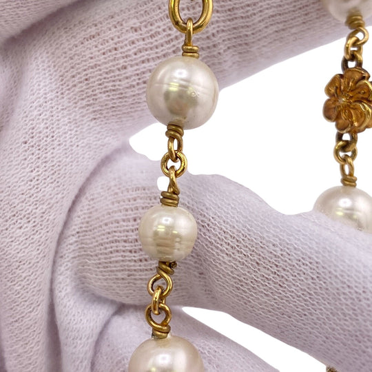 GUCCI bracelet Gold Plated gold Interlocking G Pearl Flower Women Used Authentic