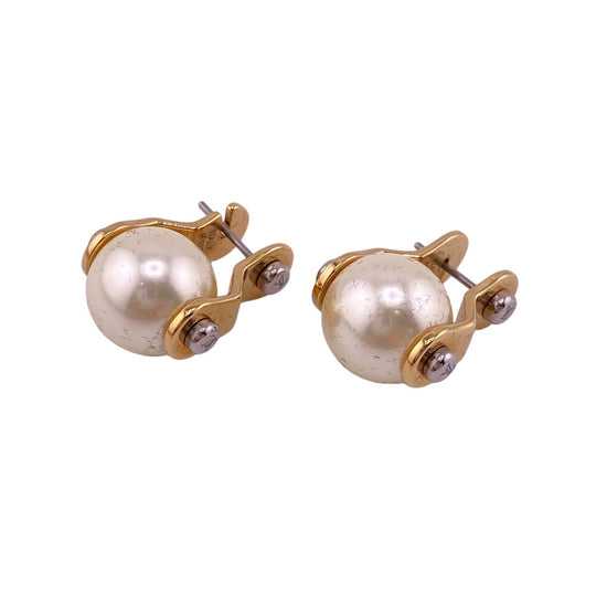LOUIS VUITTON Pierce M68086 Gold Plated gold Pearl LV Speedy Women Used Authentic