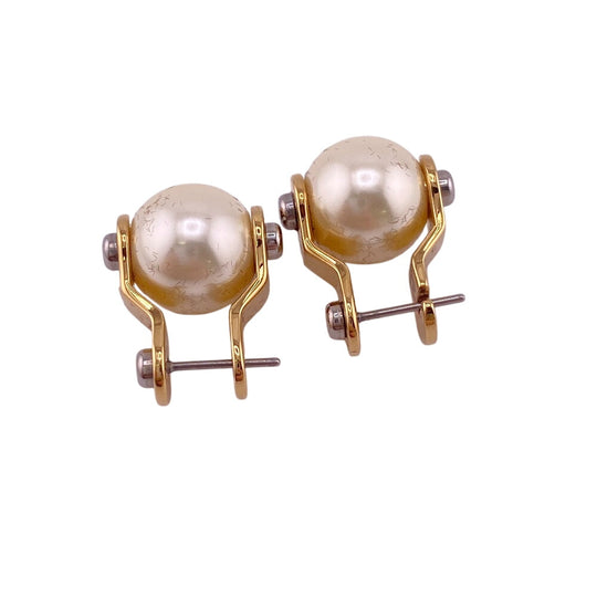LOUIS VUITTON Pierce M68086 Gold Plated gold Pearl LV Speedy Women Used Authentic