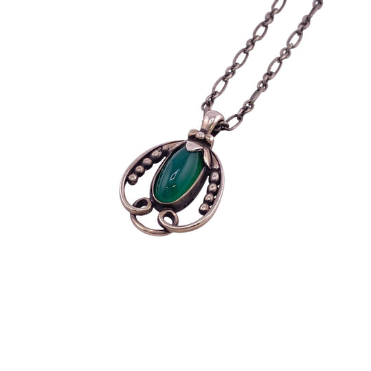 Georg Jensen Necklace Silver925 green Pendant 1990 Stone Women Used Authentic