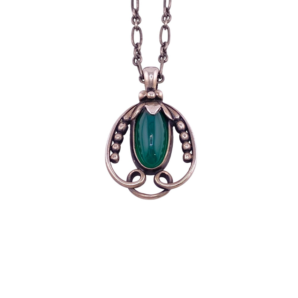 Georg Jensen Necklace Silver925 green Pendant 1990 Stone Women Used Authentic