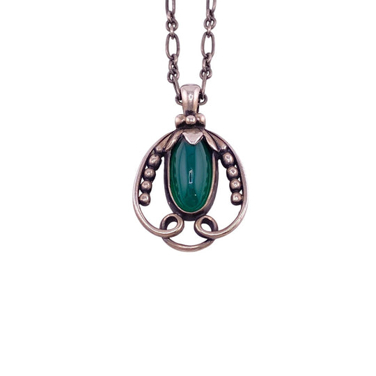 Georg Jensen Necklace Silver925 green Pendant 1990 Stone Women Used Authentic