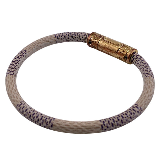 LOUIS VUITTON bracelet M6607E leather white Damier Azur Keep it