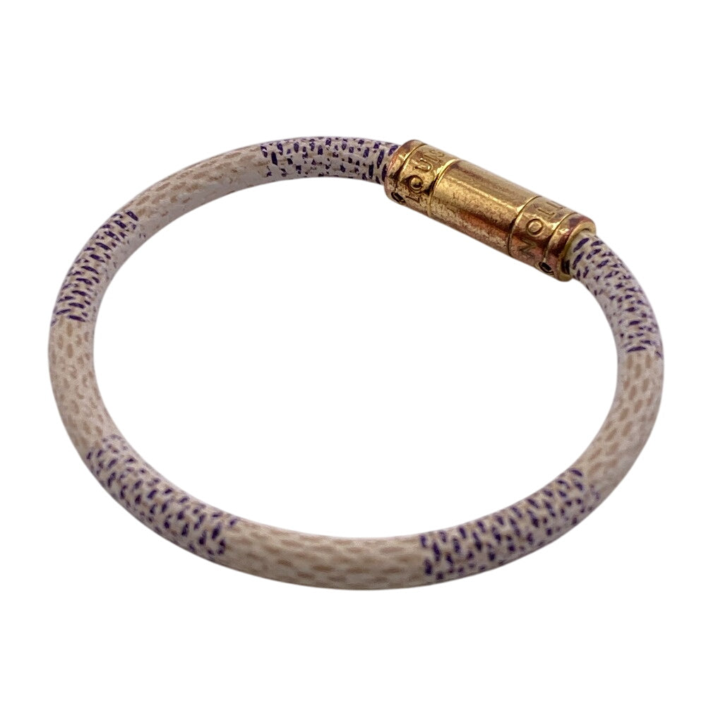 LOUIS VUITTON bracelet M6607E leather white Damier Azur Keep it