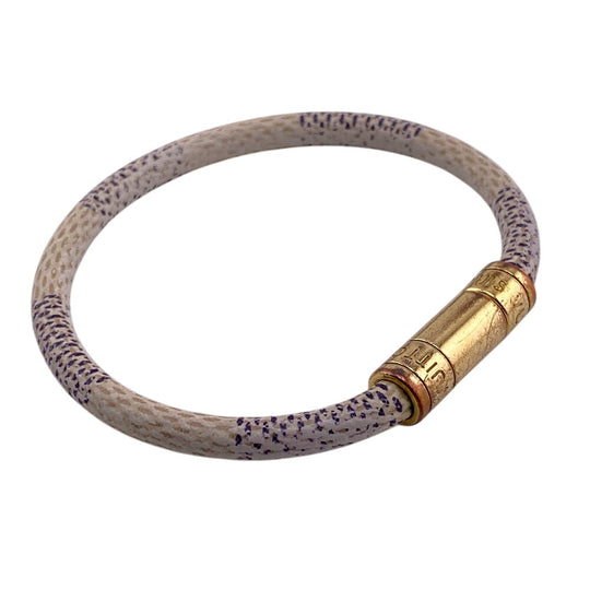 LOUIS VUITTON bracelet M6607E leather white Damier Azur Keep it