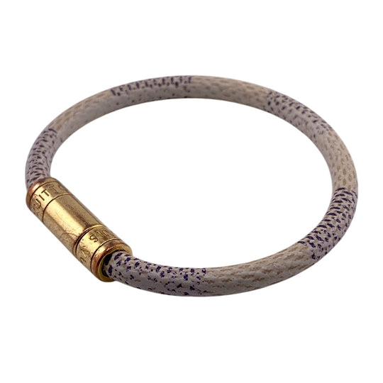 LOUIS VUITTON bracelet M6607E leather white Damier Azur Keep it