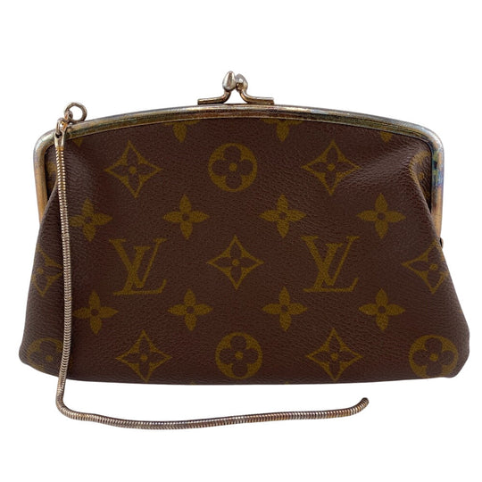 LOUIS VUITTON Pouch leather Brown Gamaguchi Monogram USA Women Used Authentic