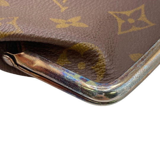 LOUIS VUITTON Pouch leather Brown Gamaguchi Monogram USA Women Used Authentic