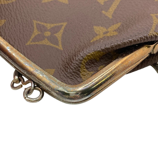 LOUIS VUITTON Pouch leather Brown Gamaguchi Monogram USA Women Used Authentic