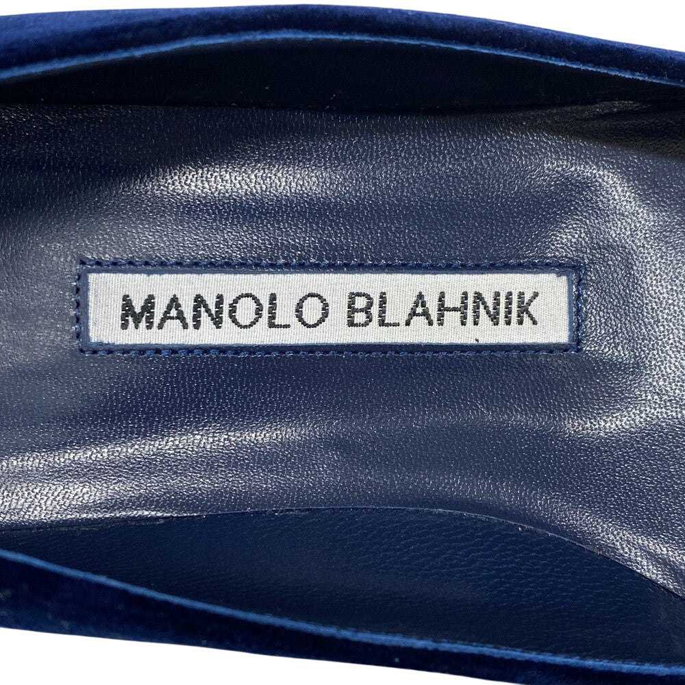 MANOLO BLAHNIK pumps Velour, Leather Navy Flat pumps Bijoux Hangishi Women 34 1/2 Used Authentic