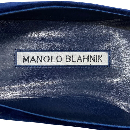 MANOLO BLAHNIK pumps Velour, Leather Navy Flat pumps Bijoux Hangishi Women 34 1/2 Used Authentic