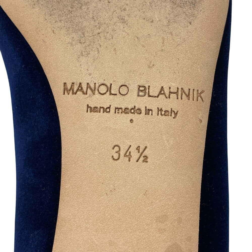 MANOLO BLAHNIK pumps Velour, Leather Navy Flat pumps Bijoux Hangishi Women 34 1/2 Used Authentic