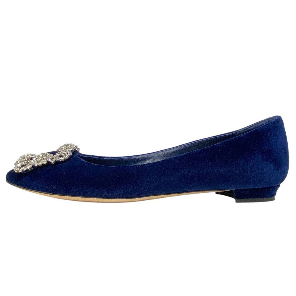MANOLO BLAHNIK pumps Velour, Leather Navy Flat pumps Bijoux Hangishi Women 34 1/2 Used Authentic