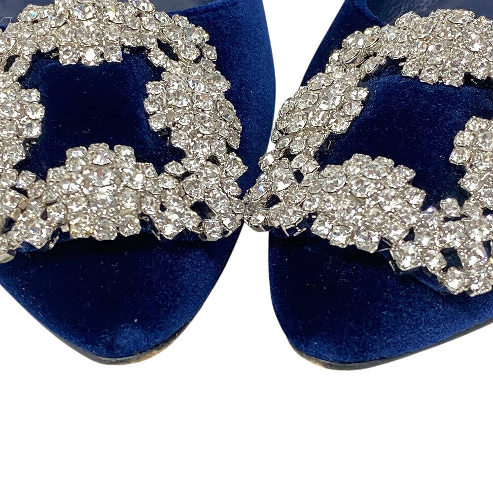 MANOLO BLAHNIK pumps Velour, Leather Navy Flat pumps Bijoux Hangishi Women 34 1/2 Used Authentic