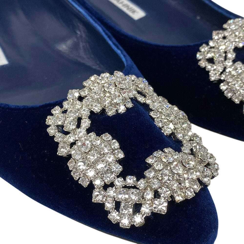 MANOLO BLAHNIK pumps Velour, Leather Navy Flat pumps Bijoux Hangishi Women 34 1/2 Used Authentic