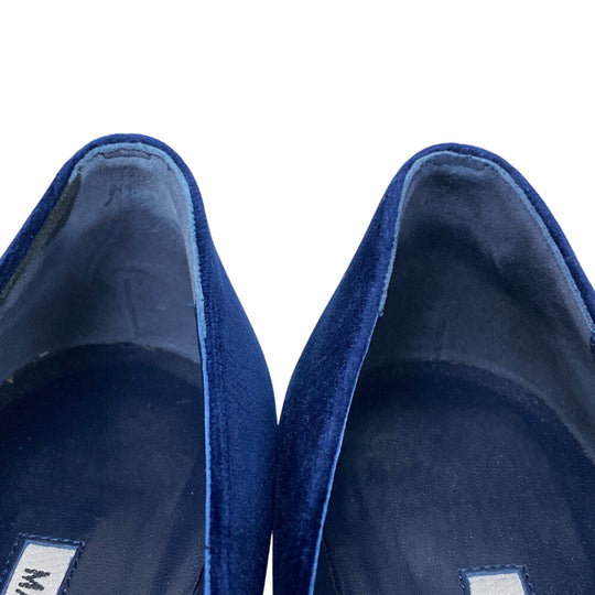 MANOLO BLAHNIK pumps Velour, Leather Navy Flat pumps Bijoux Hangishi Women 34 1/2 Used Authentic