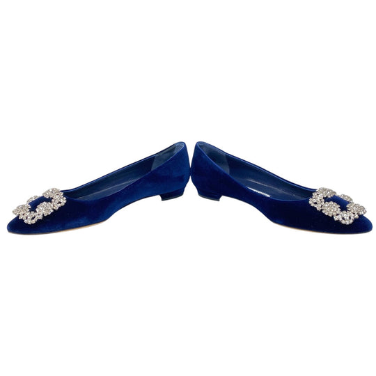 MANOLO BLAHNIK pumps Velour, Leather Navy Flat pumps Bijoux Hangishi Women 34 1/2 Used Authentic
