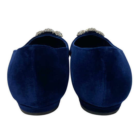 MANOLO BLAHNIK pumps Velour, Leather Navy Flat pumps Bijoux Hangishi Women 34 1/2 Used Authentic