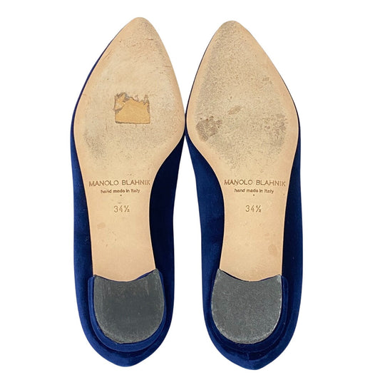 MANOLO BLAHNIK pumps Velour, Leather Navy Flat pumps Bijoux Hangishi Women 34 1/2 Used Authentic