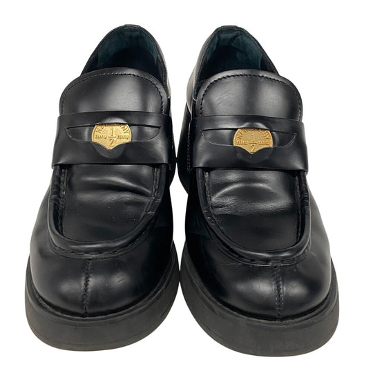 MIUMIU loafers 5D926D leather black Penny loafers coin Women 38 Used Authentic