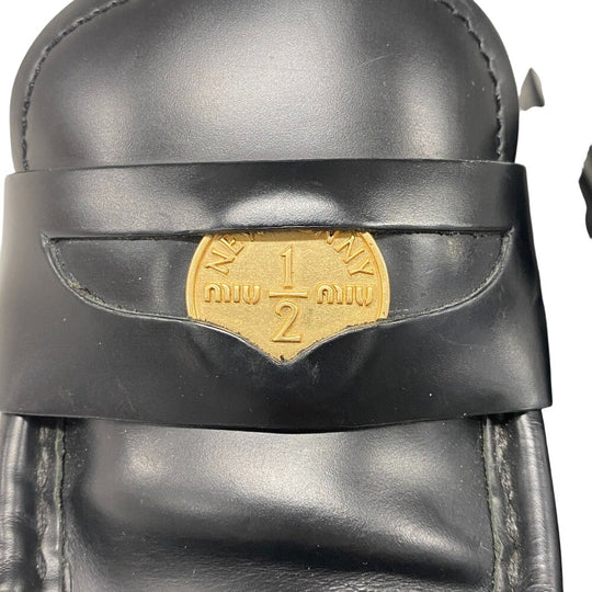 MIUMIU loafers 5D926D leather black Penny loafers coin Women 38 Used Authentic