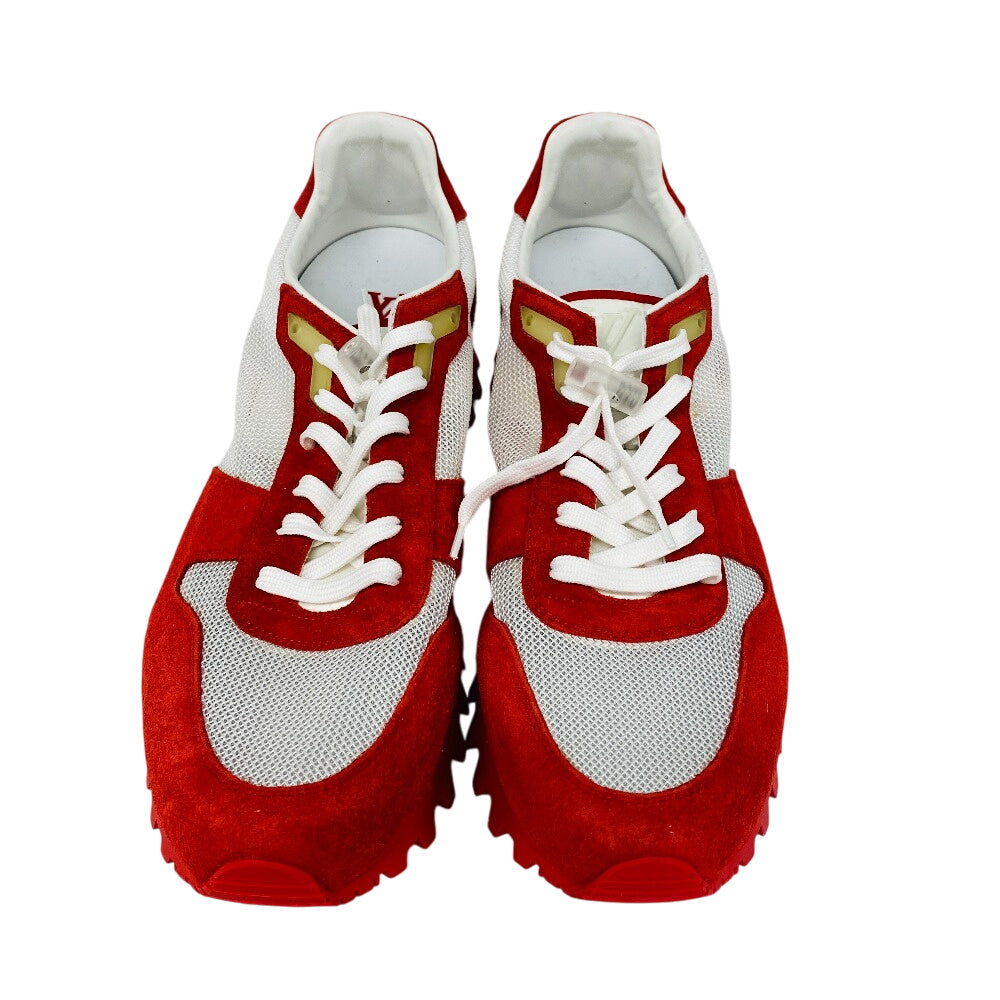 LOUIS VUITTON sneakers Suede, Mesh Red V runner line LV logo Women UK11 Used Authentic