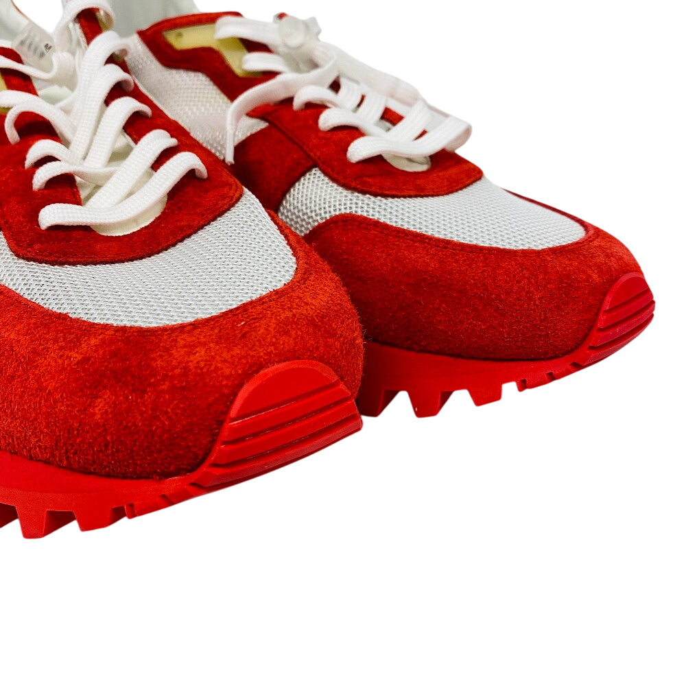 LOUIS VUITTON sneakers Suede, Mesh Red V runner line LV logo Women UK11 Used Authentic