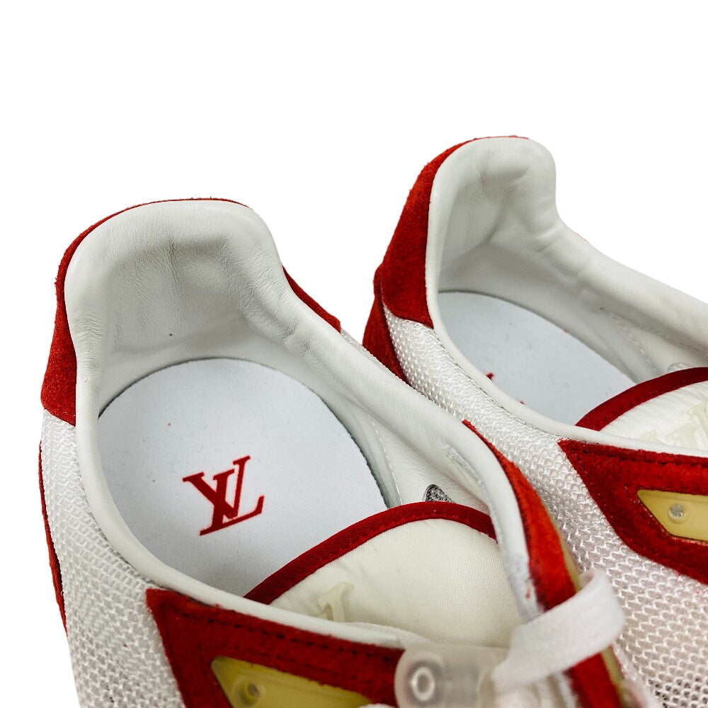 LOUIS VUITTON sneakers Suede, Mesh Red V runner line LV logo Women UK11 Used Authentic