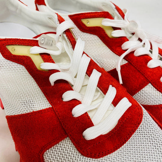 LOUIS VUITTON sneakers Suede, Mesh Red V runner line LV logo Women UK11 Used Authentic