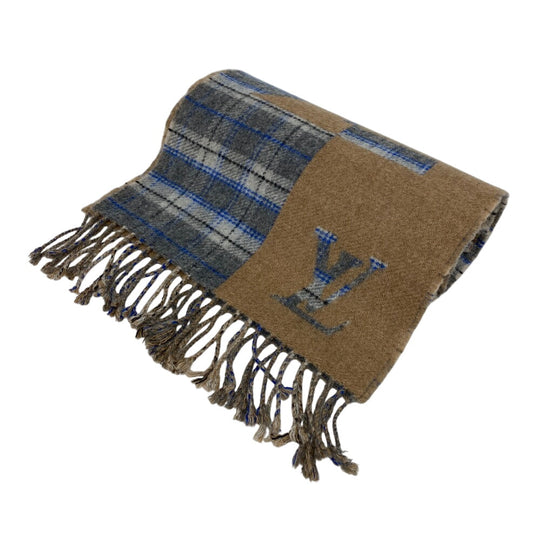 LOUIS VUITTON Scarf Cashmere, Wool beige Escalp Check with Louis mens(Unisex) Used Authentic