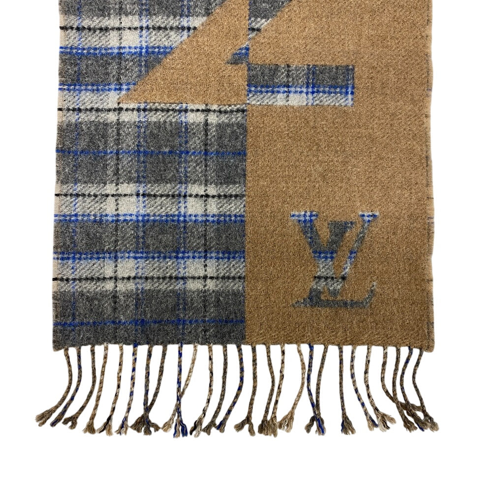 LOUIS VUITTON Scarf Cashmere, Wool beige Escalp Check with Louis mens(Unisex) Used Authentic