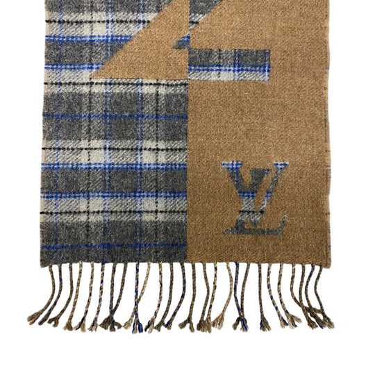 LOUIS VUITTON Scarf Cashmere, Wool beige Escalp Check with Louis mens(Unisex) Used Authentic