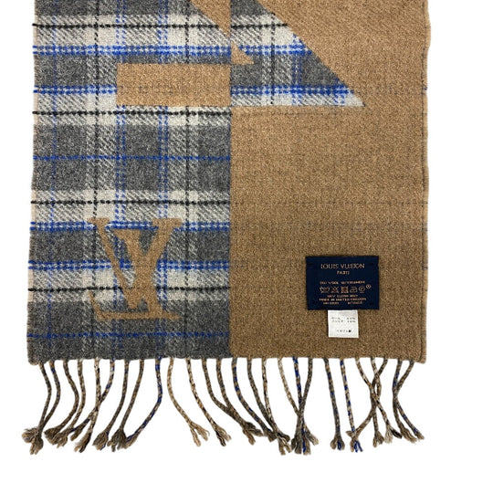 LOUIS VUITTON Scarf Cashmere, Wool beige Escalp Check with Louis mens(Unisex) Used Authentic