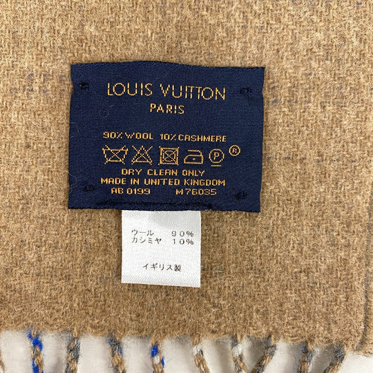 LOUIS VUITTON Scarf Cashmere, Wool beige Escalp Check with Louis mens(Unisex) Used Authentic