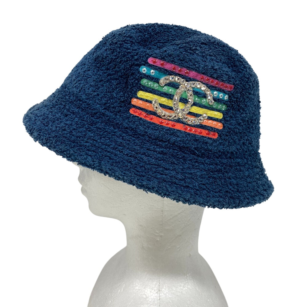 CHANEL Other hats cotton Navy Pharrell Williams Bucket Hat COCO Mark rhinestone Women M Used Authentic