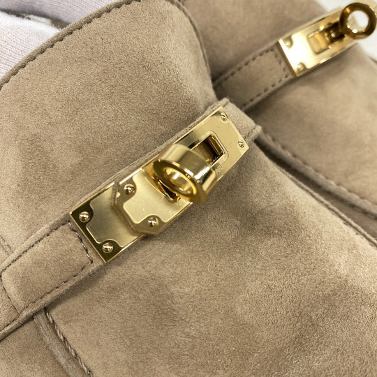 HERMES loafers suede beige Kelly Metal Desting Women 38.5 Used Authentic