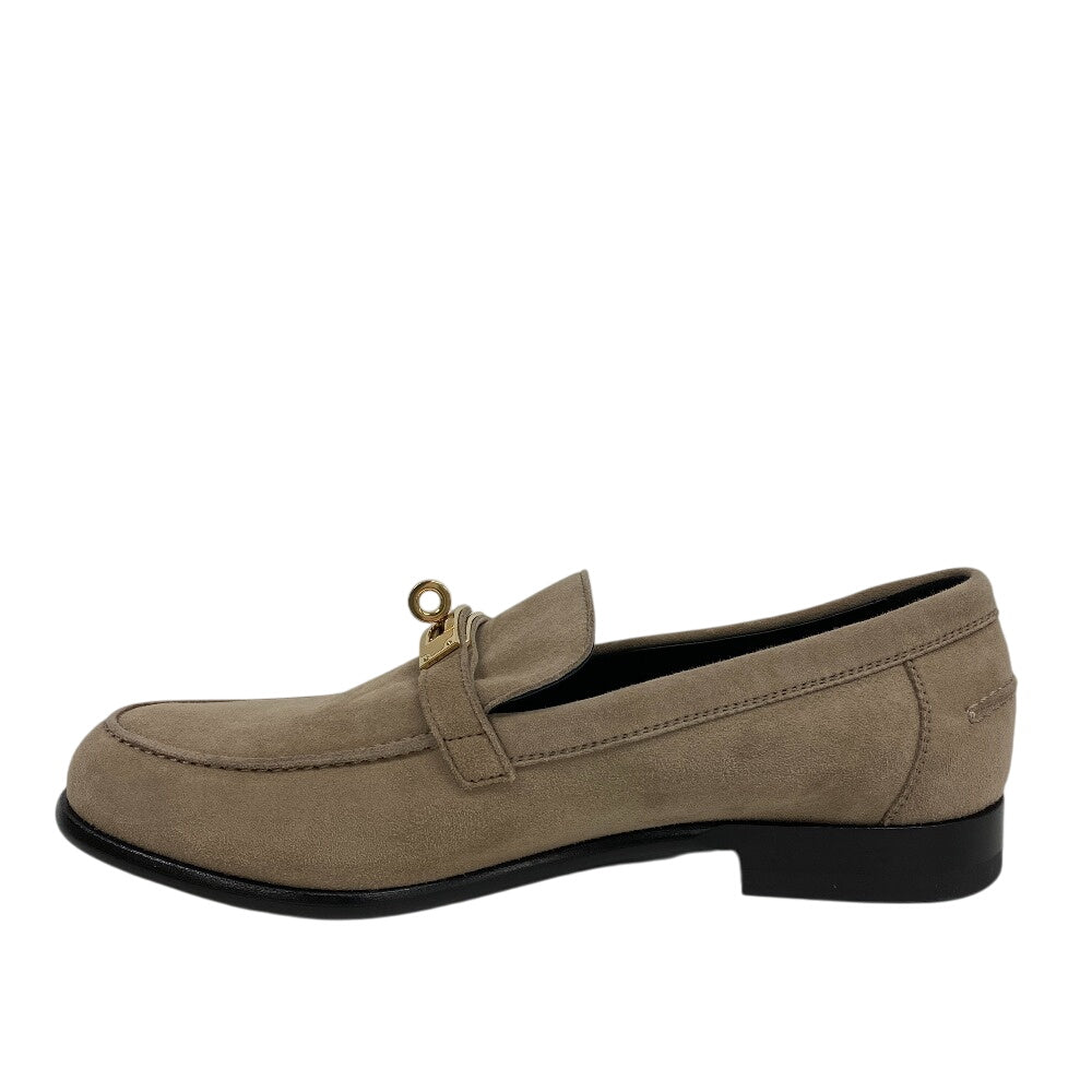HERMES loafers suede beige Kelly Metal Desting Women 38.5 Used Authentic