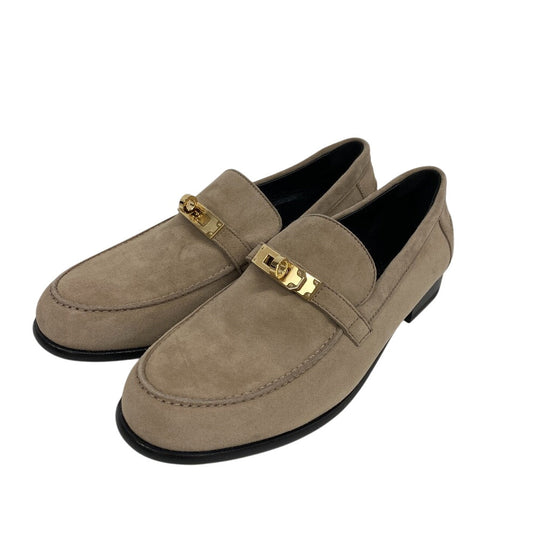 HERMES loafers suede beige Kelly Metal Desting Women 38.5 Used Authentic