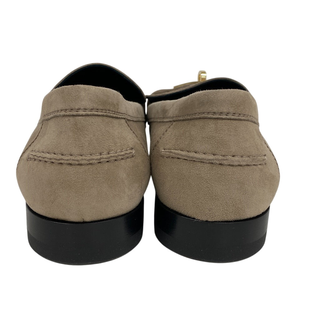 HERMES loafers suede beige Kelly Metal Desting Women 38.5 Used Authentic