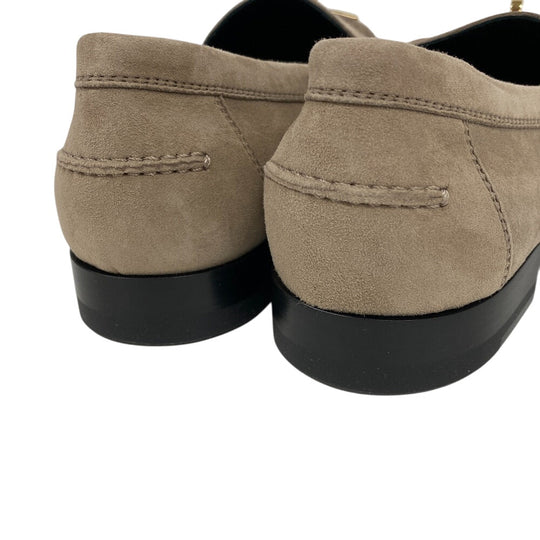 HERMES loafers suede beige Kelly Metal Desting Women 38.5 Used Authentic