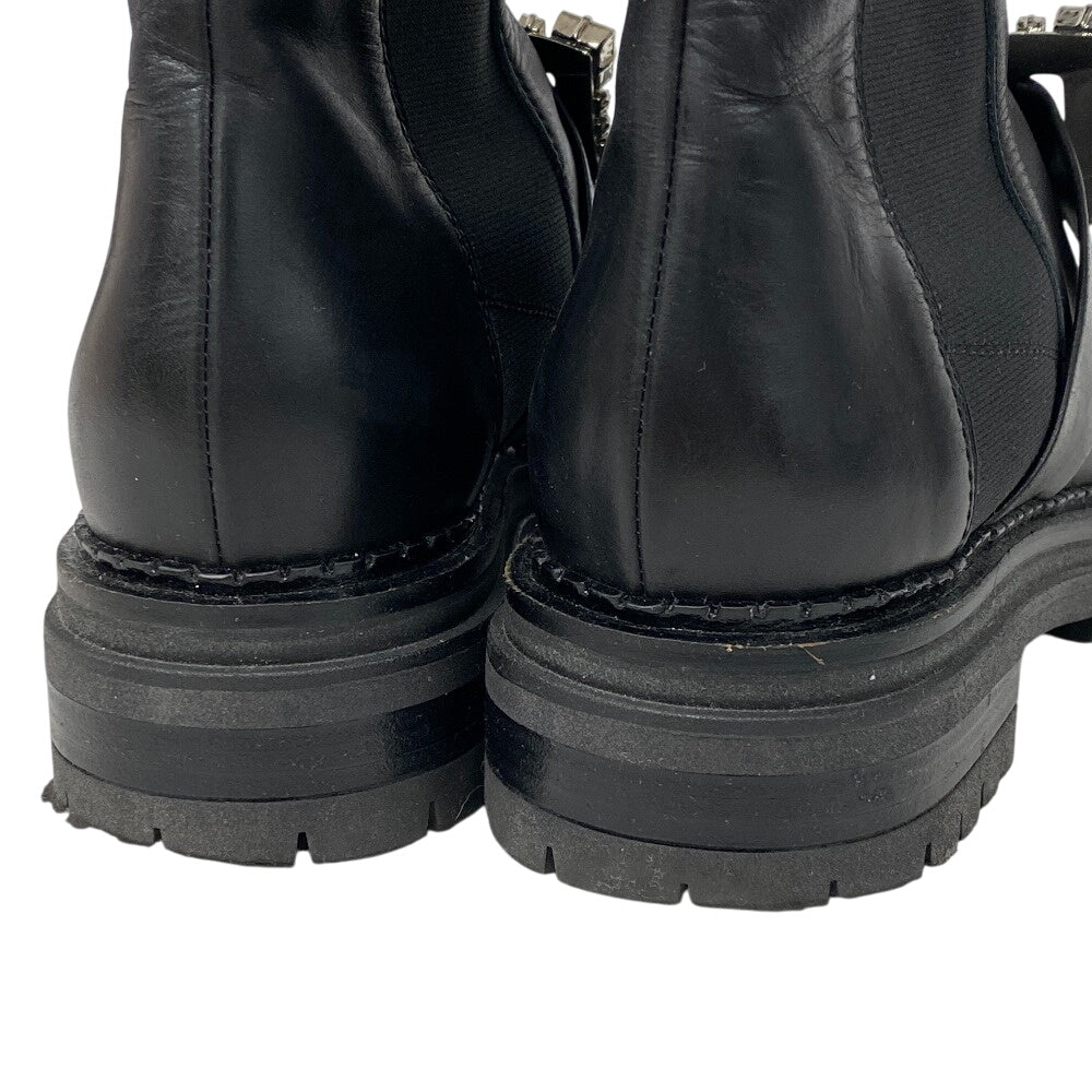 Sergio Rossi boots Leather, Fabric black Biker Boots Side Gore Boots Beaded Buckle BIKER PRINCE Women 37 Used Authentic