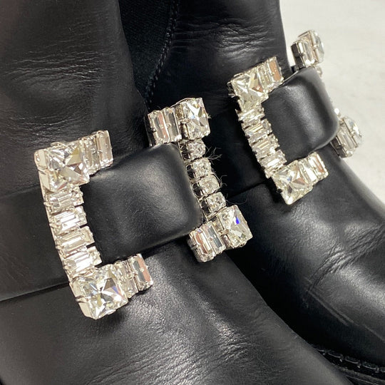 Sergio Rossi boots Leather, Fabric black Biker Boots Side Gore Boots Beaded Buckle BIKER PRINCE Women 37 Used Authentic