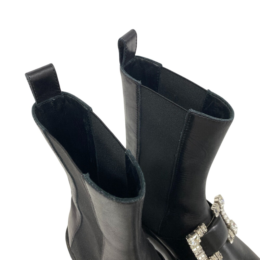 Sergio Rossi boots Leather, Fabric black Biker Boots Side Gore Boots Beaded Buckle BIKER PRINCE Women 37 Used Authentic