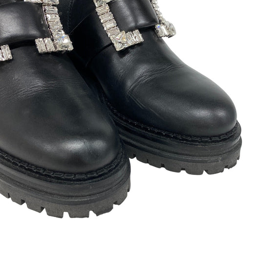 Sergio Rossi boots Leather, Fabric black Biker Boots Side Gore Boots Beaded Buckle BIKER PRINCE Women 37 Used Authentic