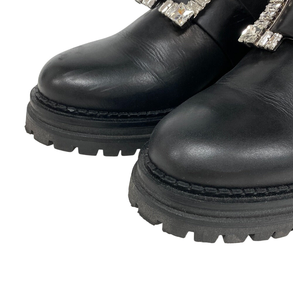 Sergio Rossi boots Leather, Fabric black Biker Boots Side Gore Boots Beaded Buckle BIKER PRINCE Women 37 Used Authentic