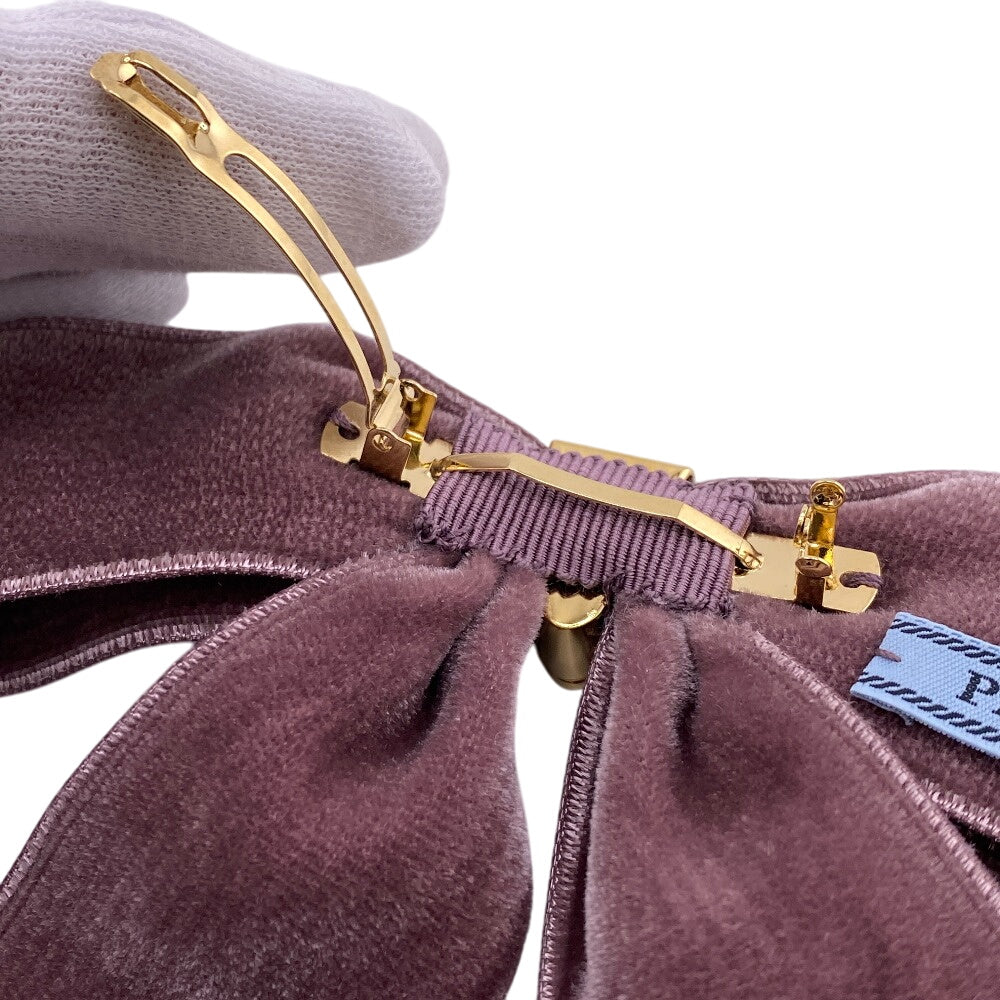 PRADA Valletta 1IF154 Velor pink Triangle Plate Ribbon hair accessory