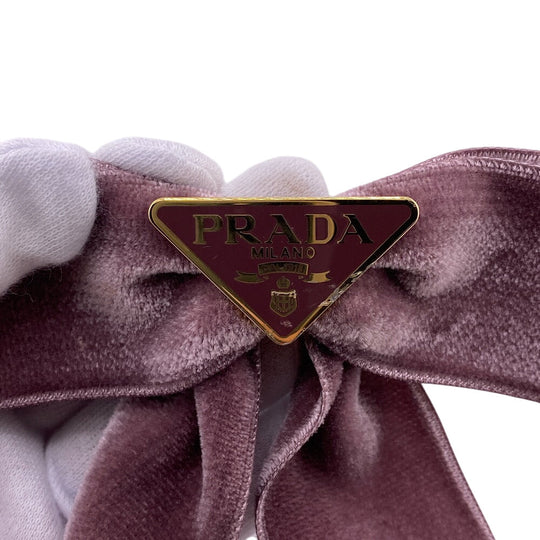 PRADA Valletta 1IF154 Velor pink Triangle Plate Ribbon hair accessory