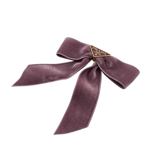 PRADA Valletta 1IF154 Velor pink Triangle Plate Ribbon hair accessory