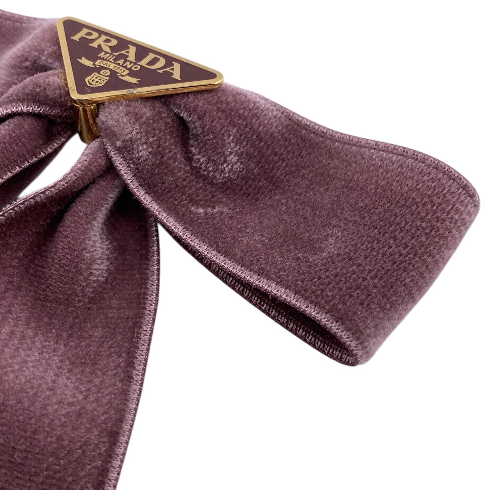 PRADA Valletta 1IF154 Velor pink Triangle Plate Ribbon hair accessory